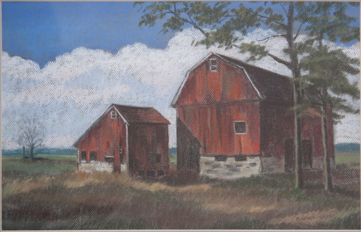 1) "Two Barns" | Size with mat: 24" x 18"
